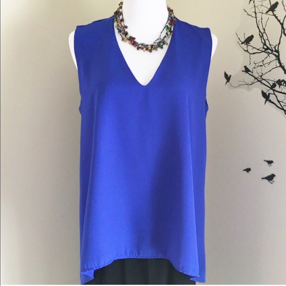 Adrienne - Blue Hi-Low Open Cowl Back Top - M